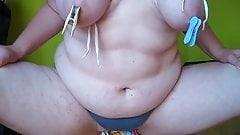 fat slut during masturbation with clamps