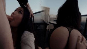 young amateur couple fuck on a sky high balcony