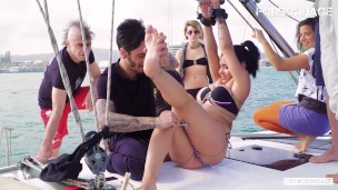 crowdbondage – hardcore bdsm sex on a yacht with young latina babe