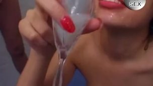 bitch drinks so much cum