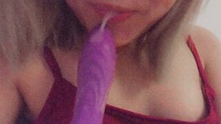 chinese girl plays with herself, spits on vibrator and fills her wet pussy