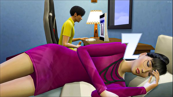 japanese son fucks japanese mom after his gamer son bed and watching tv and  son watching porn videos masturbating next to her