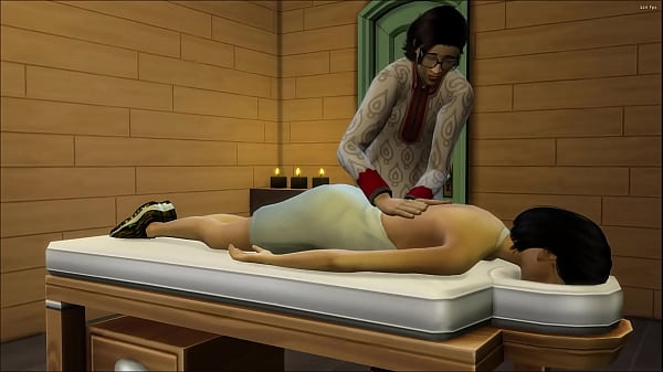 asian son massages his mom after she visits him at work || japanese mother and son