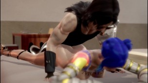 cyberpunk johnny silverhand and moxes (asian) bj, doggystyle, lifting, fondling, cumshot