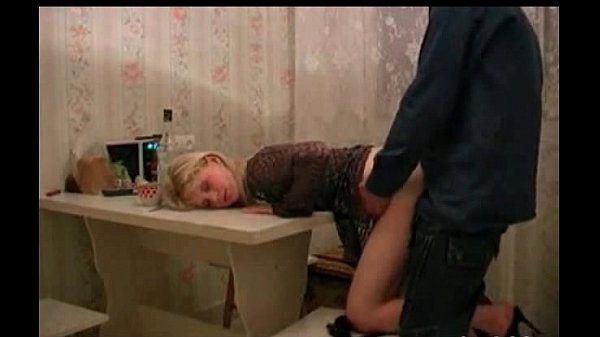 sexy russian slut in fishnet fucked by her neighbour on table