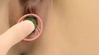 squirting with cucumber and electric masturbation stick