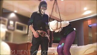 a female slave hung with an anal hook and a crotch rope… sucking a cock… thrusting into a pussy. continue at the fan