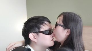 infidelity. while having a violent deep kiss with a nympho female president, she cums in missionary position