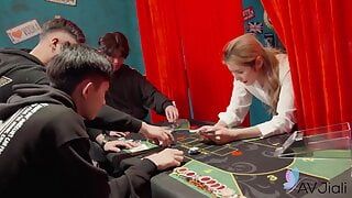 taiwanese brunette teen cheerleader xu xiaoxin enjoys sex with a guy in bed.