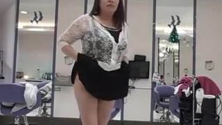 horny chinese woman show pussy in salon
